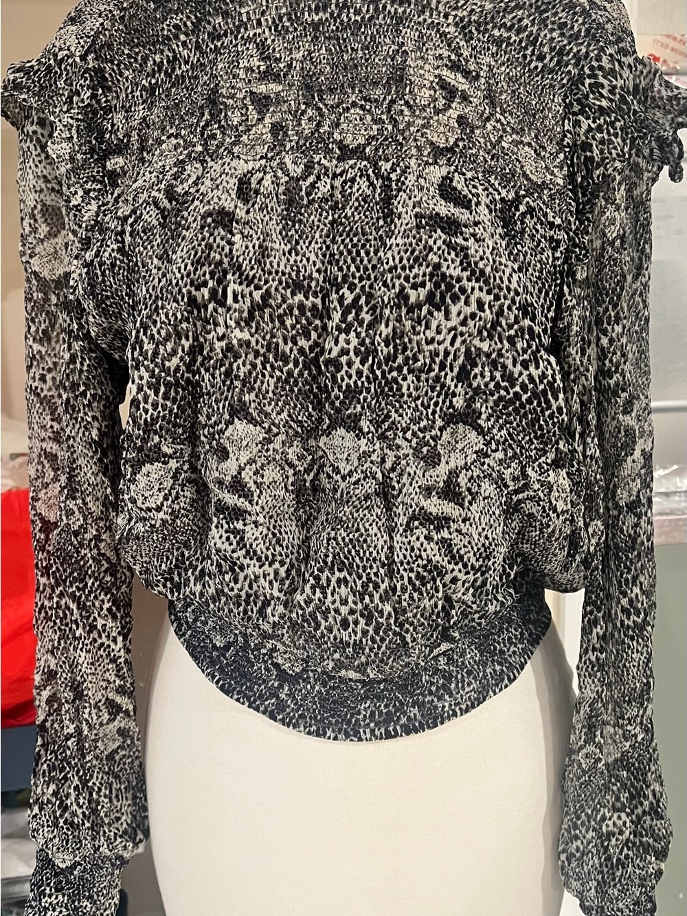Free People Mock Neck Python Animal-Print Sheer Long Sleeve Blouse Top XS